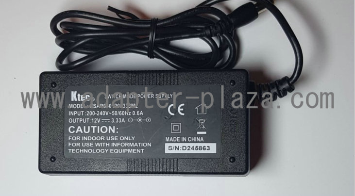 New KTEC KSAP041200333M2 AC-DC Adaptor 12V 3.33A SWITCHING Power Supply